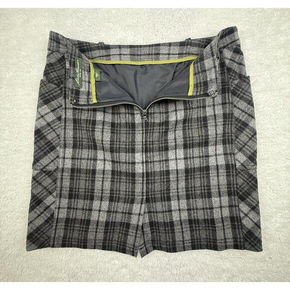 Eddie Bauer Mini Skirt Wool Blend Women 8 Black Gray Plaid Pockets Academia - Picture 4 of 10